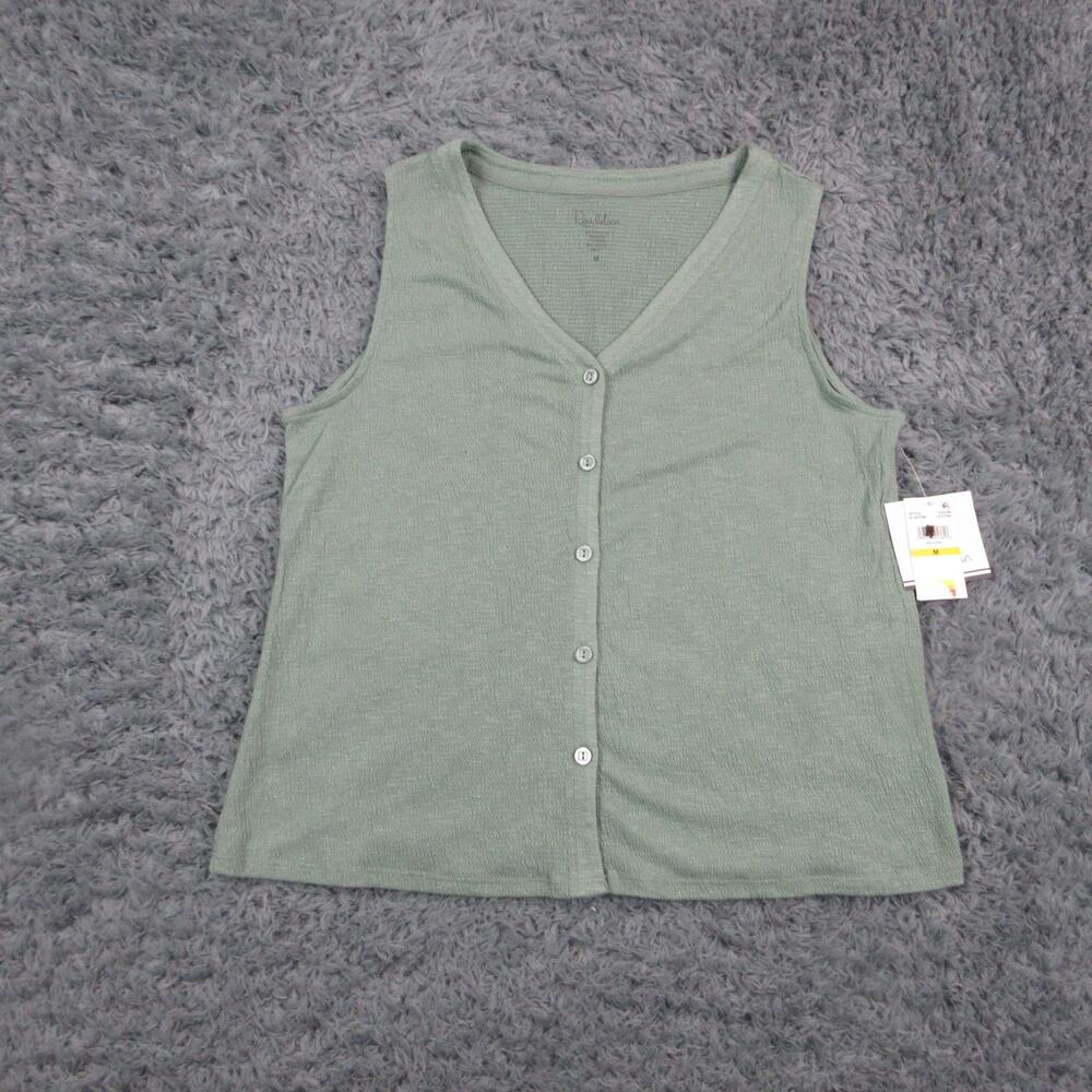 Roudelain Tank Top Womens Medium Green Button Front V Neck Stretch Jersey NWT